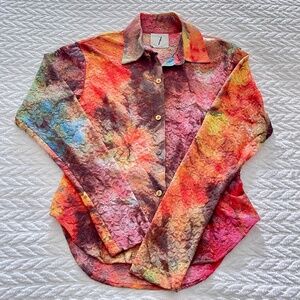 1980s Todd Oldham Times 7 Tie-Died Lace Button Down Shirt